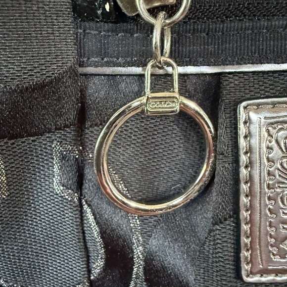 COACH 2010 POPPY OPT ART SATEEN LUREX SATCHEL BAG BLACK/SILVER #15863 - Picture 5 of 9